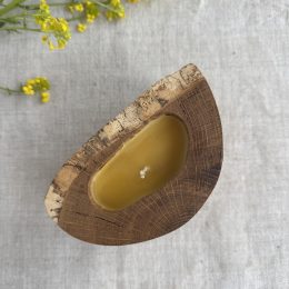 Handmade oak wood candle made from pure natural beeswax without additives