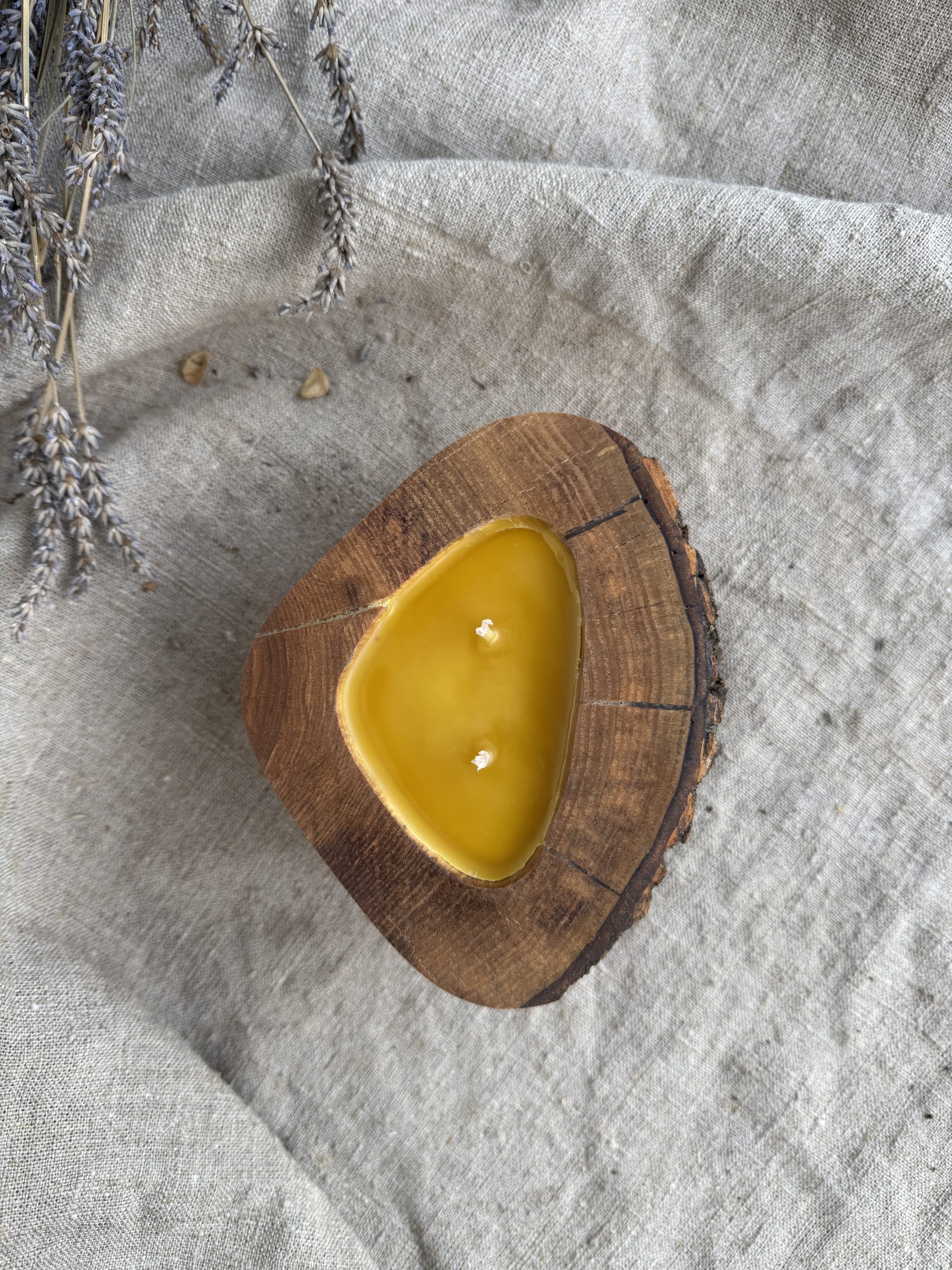 Natural Beeswax Candle in Ash Wood - Image 3