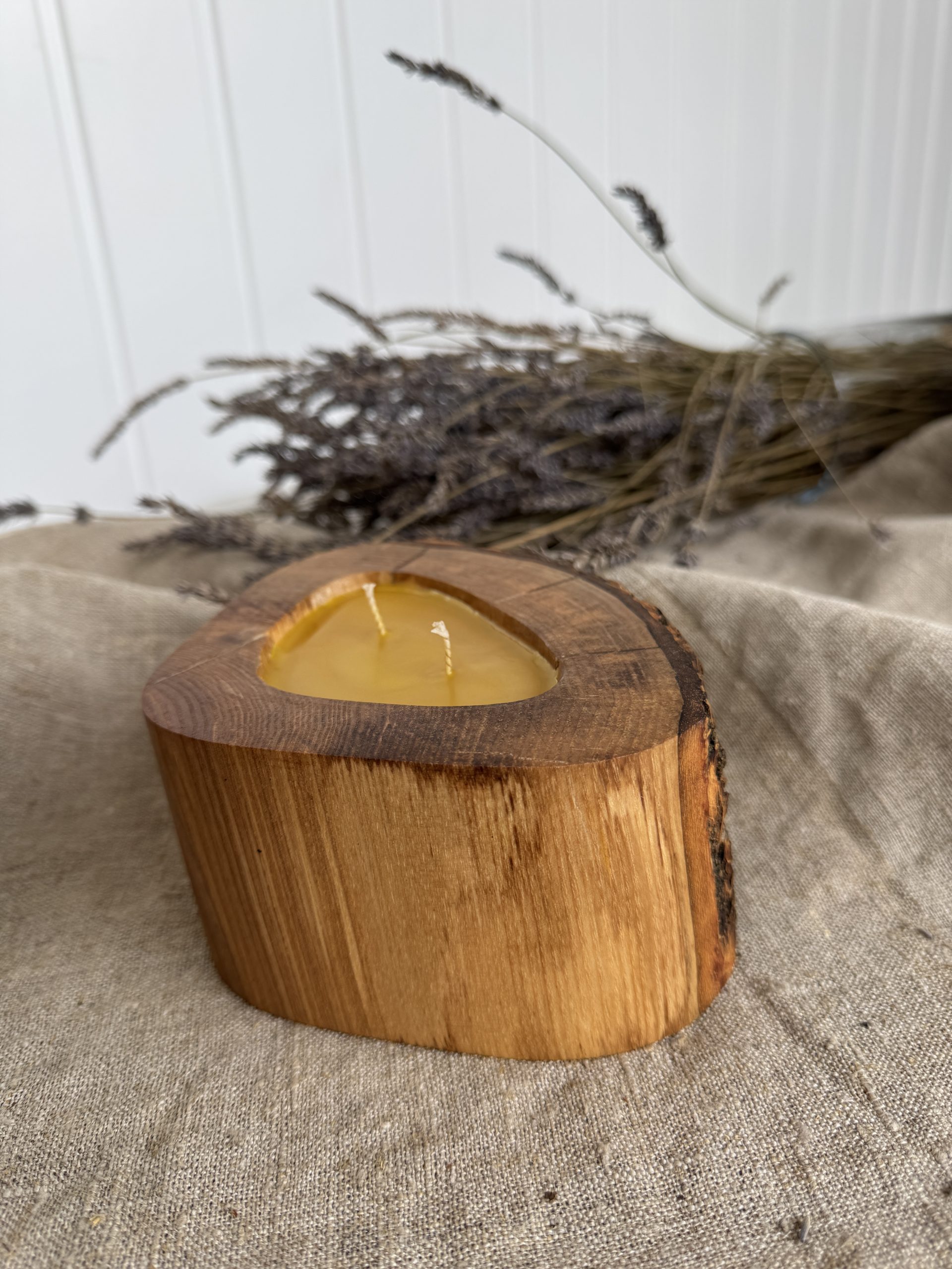 Natural Beeswax Candle in Ash Wood - Image 4