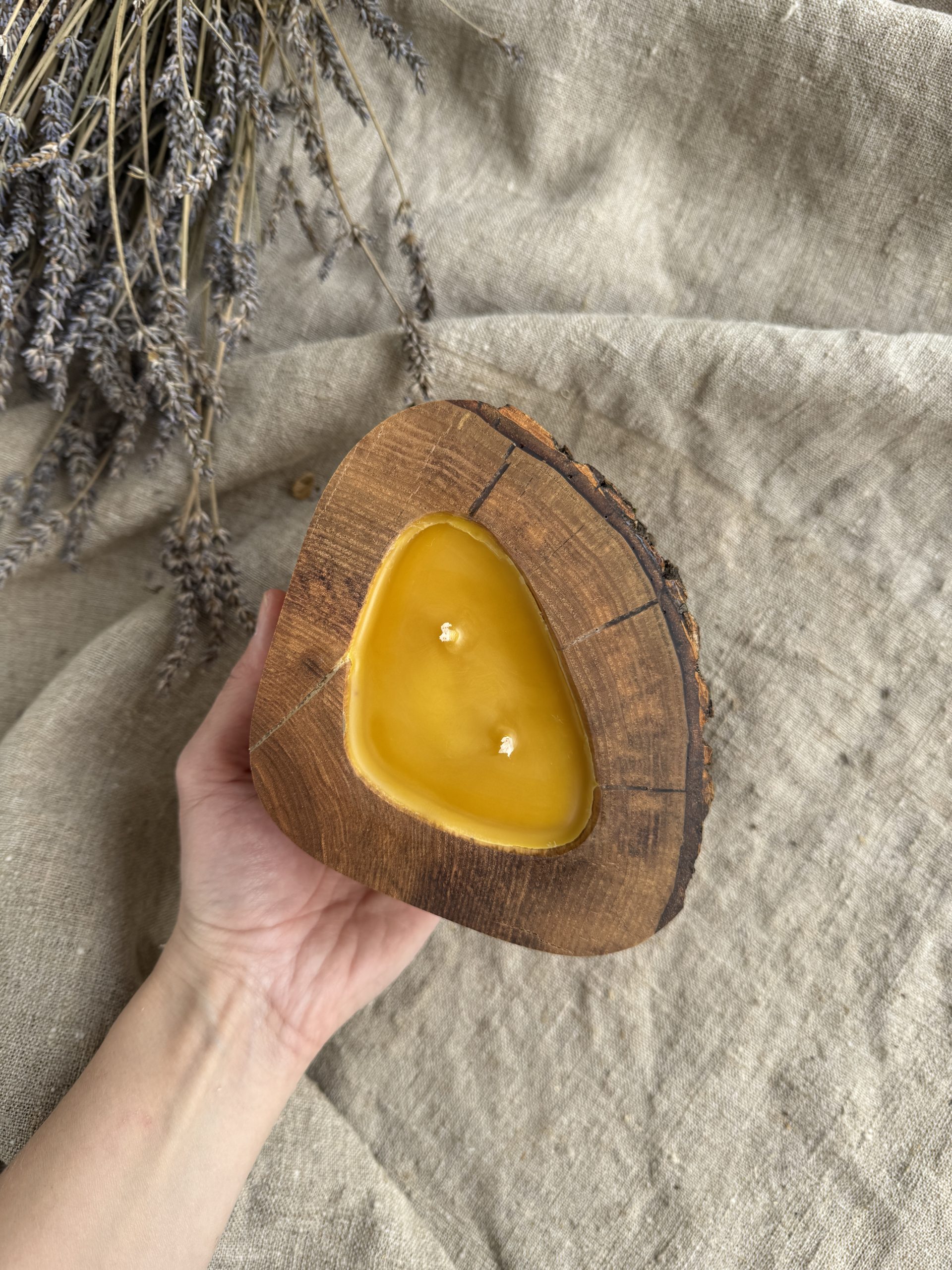 Natural Beeswax Candle in Ash Wood - Image 5