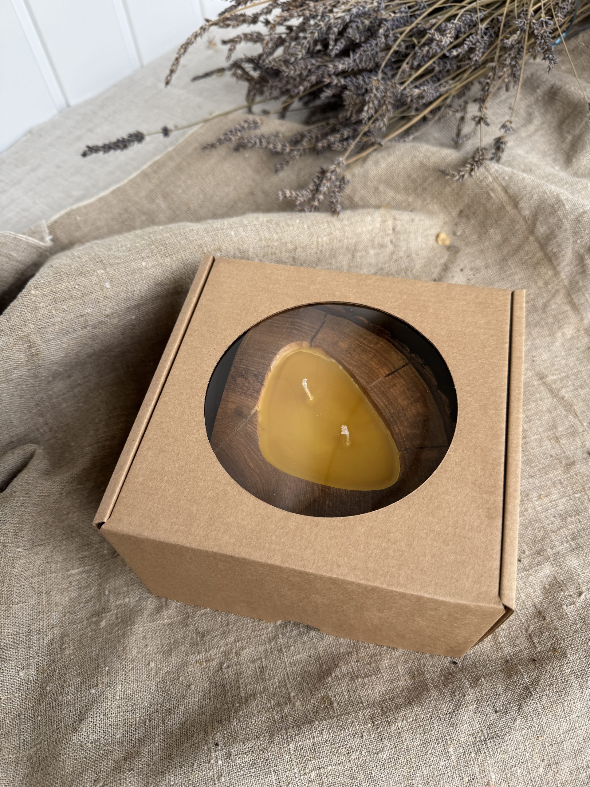 Natural Beeswax Candle in Ash Wood - Image 7